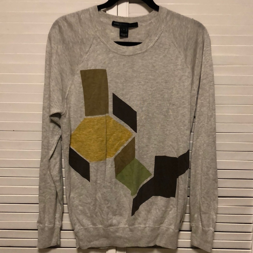 Marc By Marc Jacobs Gray Crewneck Sweater with Geometric Design